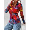 imagePRETTYGARDEN Women Button Down Floral Shirts 2025 Fall Trendy Long Sleeve V Neck Ruched Mesh Boho Blouse Tops Date OutfitsFloral Navy Red
