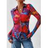 imagePRETTYGARDEN Women Button Down Floral Shirts 2025 Fall Trendy Long Sleeve V Neck Ruched Mesh Boho Blouse Tops Date OutfitsFloral Navy Red