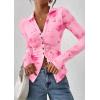 imagePRETTYGARDEN Women Button Down Floral Shirts 2025 Fall Trendy Long Sleeve V Neck Ruched Mesh Boho Blouse Tops Date OutfitsPink