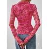 imagePRETTYGARDEN Women Button Down Floral Shirts 2025 Fall Trendy Long Sleeve V Neck Ruched Mesh Boho Blouse Tops Date OutfitsPink Red Floral
