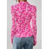 imagePRETTYGARDEN Women Button Down Floral Shirts 2025 Fall Trendy Long Sleeve V Neck Ruched Mesh Boho Blouse Tops Date OutfitsRose Pink