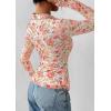 imagePRETTYGARDEN Women Button Down Floral Shirts 2025 Fall Trendy Long Sleeve V Neck Ruched Mesh Boho Blouse Tops Date OutfitsWhite Pink Floral