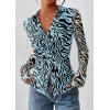 imagePRETTYGARDEN Women Button Down Floral Shirts 2025 Fall Trendy Long Sleeve V Neck Ruched Mesh Boho Blouse Tops Date OutfitsZebra Blue Black