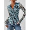 imagePRETTYGARDEN Women Button Down Floral Shirts 2025 Fall Trendy Long Sleeve V Neck Ruched Mesh Boho Blouse Tops Date OutfitsZebra Blue Black