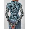 imagePRETTYGARDEN Women Button Down Floral Shirts 2025 Fall Trendy Long Sleeve V Neck Ruched Mesh Boho Blouse Tops Date OutfitsZebra Blue Black