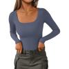 imagePRETTYGARDEN Long Sleeve Shirts for Women Fall Clothes 2025 Ribbed Basic Tees Scoop Neck Going Out Tops Fashion ClothingDark Dusty Blue