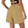 imagePRETTYGARDEN Shorts for Women Dressy 2025 Summer Elastic High Waisted Wide Leg Business Casual Work Shorts with PocketsBrown Yellow