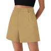 imagePRETTYGARDEN Shorts for Women Dressy 2025 Summer Elastic High Waisted Wide Leg Business Casual Work Shorts with PocketsBrown Yellow