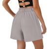 imagePRETTYGARDEN Shorts for Women Dressy 2025 Summer Elastic High Waisted Wide Leg Business Casual Work Shorts with PocketsLight Grey
