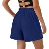 imagePRETTYGARDEN Shorts for Women Dressy 2025 Summer Elastic High Waisted Wide Leg Business Casual Work Shorts with PocketsNavy Blue