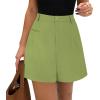imagePRETTYGARDEN Shorts for Women Dressy 2025 Summer Elastic High Waisted Wide Leg Business Casual Work Shorts with PocketsTender Green