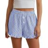 imagePRETTYGARDEN Womens Boxer Shorts Y2K Ruffle Pajama 2026 Summer Spring Lounge Sleep Striped Casual Beach Pj Bottoms PocketsStripe Blue