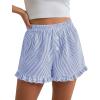 imagePRETTYGARDEN Womens Boxer Shorts Y2K Ruffle Pajama 2026 Summer Spring Lounge Sleep Striped Casual Beach Pj Bottoms PocketsStripe Blue