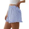 imagePRETTYGARDEN Womens Boxer Shorts Y2K Ruffle Pajama 2026 Summer Spring Lounge Sleep Striped Casual Beach Pj Bottoms PocketsStripe Blue