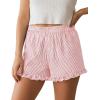 imagePRETTYGARDEN Womens Boxer Shorts Y2K Ruffle Pajama 2026 Summer Spring Lounge Sleep Striped Casual Beach Pj Bottoms PocketsStripe Light Pink