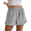 imagePRETTYGARDEN Womens Boxer Shorts Y2K Ruffle Pajama 2026 Summer Spring Lounge Sleep Striped Casual Beach Pj Bottoms PocketsStriped Black White