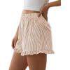 imagePRETTYGARDEN Womens Boxer Shorts Y2K Ruffle Pajama 2026 Summer Spring Lounge Sleep Striped Casual Beach Pj Bottoms PocketsStriped Brown
