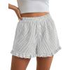 imagePRETTYGARDEN Womens Boxer Shorts Y2K Ruffle Pajama 2026 Summer Spring Lounge Sleep Striped Casual Beach Pj Bottoms PocketsStriped Grey Blue
