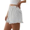 imagePRETTYGARDEN Womens Boxer Shorts Y2K Ruffle Pajama 2026 Summer Spring Lounge Sleep Striped Casual Beach Pj Bottoms PocketsStriped Grey Blue