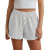 imagePRETTYGARDEN Womens Boxer Shorts Y2K Ruffle Pajama 2026 Summer Spring Lounge Sleep Striped Casual Beach Pj Bottoms PocketsStriped Grey Blue