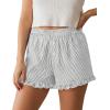 imagePRETTYGARDEN Womens Boxer Shorts Y2K Ruffle Pajama 2026 Summer Spring Lounge Sleep Striped Casual Beach Pj Bottoms PocketsStriped Grey Blue