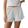 imagePRETTYGARDEN Womens Boxer Shorts Y2K Ruffle Pajama 2026 Summer Spring Lounge Sleep Striped Casual Beach Pj Bottoms PocketsStriped Grey Blue