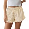 imagePRETTYGARDEN Womens Boxer Shorts Y2K Ruffle Pajama 2026 Summer Spring Lounge Sleep Striped Casual Beach Pj Bottoms PocketsStriped Khaki