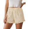 imagePRETTYGARDEN Womens Boxer Shorts Y2K Ruffle Pajama 2026 Summer Spring Lounge Sleep Striped Casual Beach Pj Bottoms PocketsStriped Khaki
