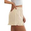 imagePRETTYGARDEN Womens Boxer Shorts Y2K Ruffle Pajama 2026 Summer Spring Lounge Sleep Striped Casual Beach Pj Bottoms PocketsStriped Khaki
