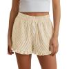 imagePRETTYGARDEN Womens Boxer Shorts Y2K Ruffle Pajama 2026 Summer Spring Lounge Sleep Striped Casual Beach Pj Bottoms PocketsStriped Khaki