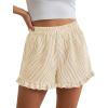 imagePRETTYGARDEN Womens Boxer Shorts Y2K Ruffle Pajama 2026 Summer Spring Lounge Sleep Striped Casual Beach Pj Bottoms PocketsStriped Khaki