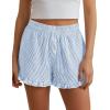 imagePRETTYGARDEN Womens Boxer Shorts Y2K Ruffle Pajama 2026 Summer Spring Lounge Sleep Striped Casual Beach Pj Bottoms PocketsStriped Light Blue