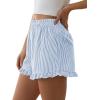 imagePRETTYGARDEN Womens Boxer Shorts Y2K Ruffle Pajama 2026 Summer Spring Lounge Sleep Striped Casual Beach Pj Bottoms PocketsStriped Light Blue