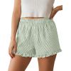 imagePRETTYGARDEN Womens Boxer Shorts Y2K Ruffle Pajama 2026 Summer Spring Lounge Sleep Striped Casual Beach Pj Bottoms PocketsStriped Light Green