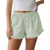 imagePRETTYGARDEN Womens Boxer Shorts Y2K Ruffle Pajama 2026 Summer Spring Lounge Sleep Striped Casual Beach Pj Bottoms PocketsStriped Light Green