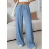 imagePRETTYGARDEN Womens Palazzo Pants Summer Fashion 2026 High Waisted Wide Leg Drawstring Flowy Beach Trousers with PocketsBlue