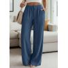 imagePRETTYGARDEN Womens Palazzo Pants Summer Fashion 2026 High Waisted Wide Leg Drawstring Flowy Beach Trousers with PocketsDark Blue