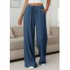 imagePRETTYGARDEN Womens Palazzo Pants Summer Fashion 2026 High Waisted Wide Leg Drawstring Flowy Beach Trousers with PocketsDark Blue