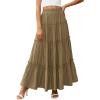 imagePRETTYGARDEN Womens Tiered Maxi Skirt Summer Spring Fashion 2026 High Waisted Long Flowy Casual Boho Beach Vacation ClothesArmy Green