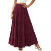 imagePRETTYGARDEN Womens Tiered Maxi Skirt Summer Spring Fashion 2026 High Waisted Long Flowy Casual Boho Beach Vacation ClothesBurgundy