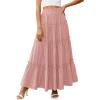 imagePRETTYGARDEN Womens Tiered Maxi Skirt Summer Spring Fashion 2026 High Waisted Long Flowy Casual Boho Beach Vacation ClothesPink