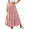 imagePRETTYGARDEN Womens Tiered Maxi Skirt Summer Spring Fashion 2026 High Waisted Long Flowy Casual Boho Beach Vacation ClothesPink