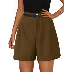 imagePRETTYGARDEN Shorts for Women Dressy 2025 Summer Elastic High Waisted Wide Leg Business Casual Work Shorts with PocketsDark Khaki