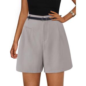 imagePRETTYGARDEN Shorts for Women Dressy 2025 Summer Elastic High Waisted Wide Leg Business Casual Work Shorts with PocketsLight Grey