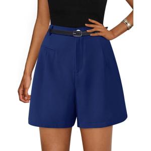 imagePRETTYGARDEN Shorts for Women Dressy 2025 Summer Elastic High Waisted Wide Leg Business Casual Work Shorts with PocketsNavy Blue