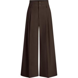 imagePRETTYGARDEN Womens Spring Wide Leg Palazzo Pants 2026 Trendy Loose Button High Waist Pleated Work Business Casual TrousersBrown