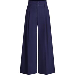 imagePRETTYGARDEN Womens Spring Wide Leg Palazzo Pants 2026 Trendy Loose Button High Waist Pleated Work Business Casual TrousersNavy Blue