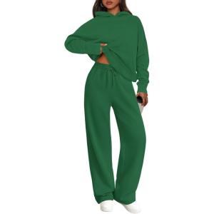 imagePRETTYGARDEN Womens 2 Piece Outfits Fall Sweatsuits Oversized Hoodies Wide Leg Sweatpants Tracksuits Lounge Matching SetsGreen