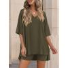 imagePRETTYGARDEN 2 Piece Sets for Women Summer 2026 Lounge Short Set Spring Matching Biker Shorts V Neck Oversized Shirt ClothingArmy Green