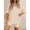 imagePRETTYGARDEN 2 Piece Sets for Women Summer 2026 Lounge Short Set Spring Matching Biker Shorts V Neck Oversized Shirt ClothingBeige